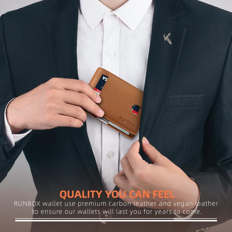 RUNBOX Money Clip Wallets for Men,Slim Leather Mens Bifold Wallet,RFID Blocking Front Pocket Wallet,Thin Credit Card Holder with Gift Box - Image 5